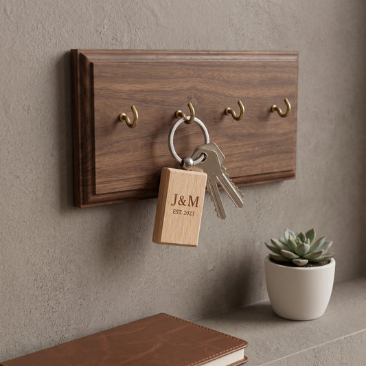 Couples Initial Laser Engraved Wooden Keychain