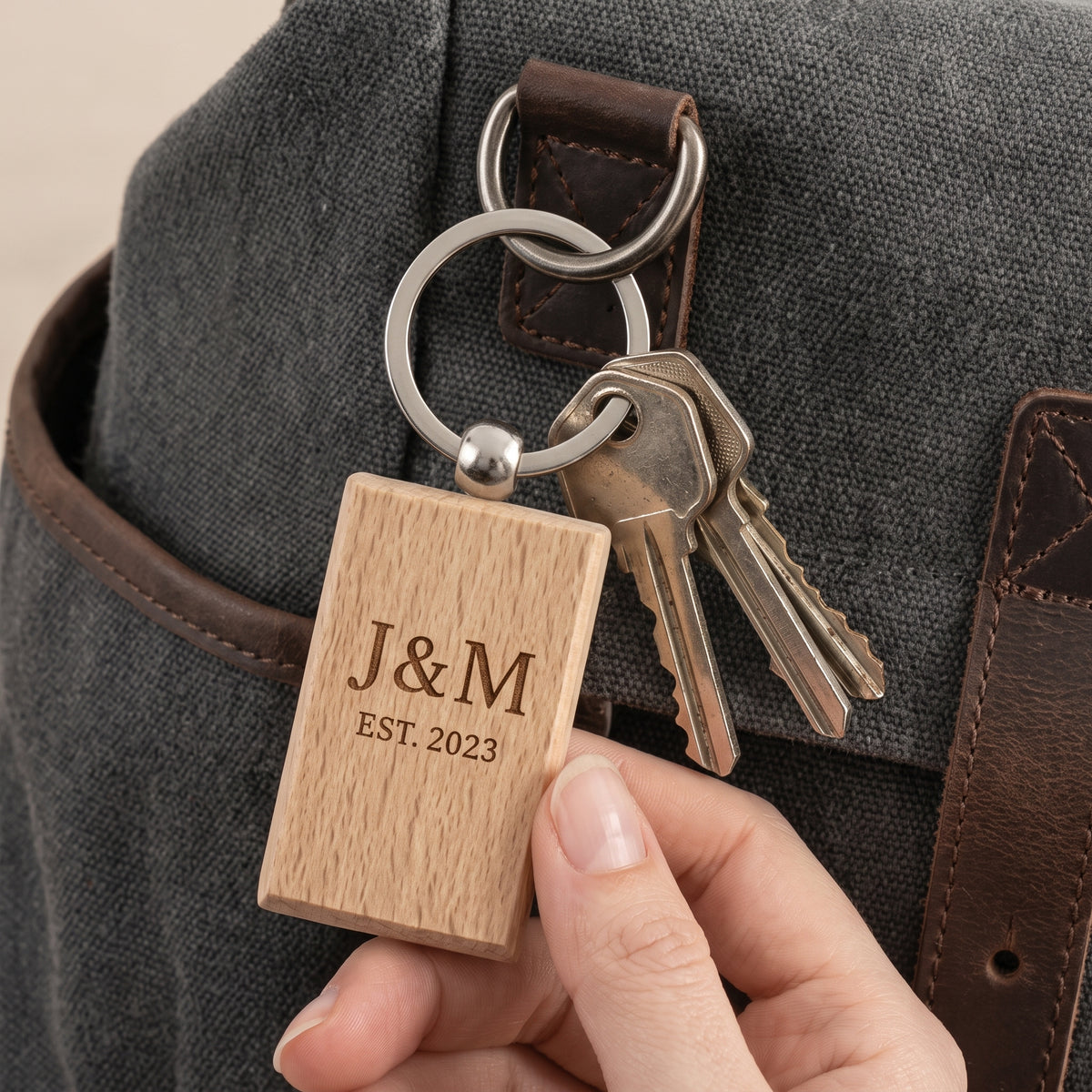 Couples Initial Laser Engraved Wooden Keychain