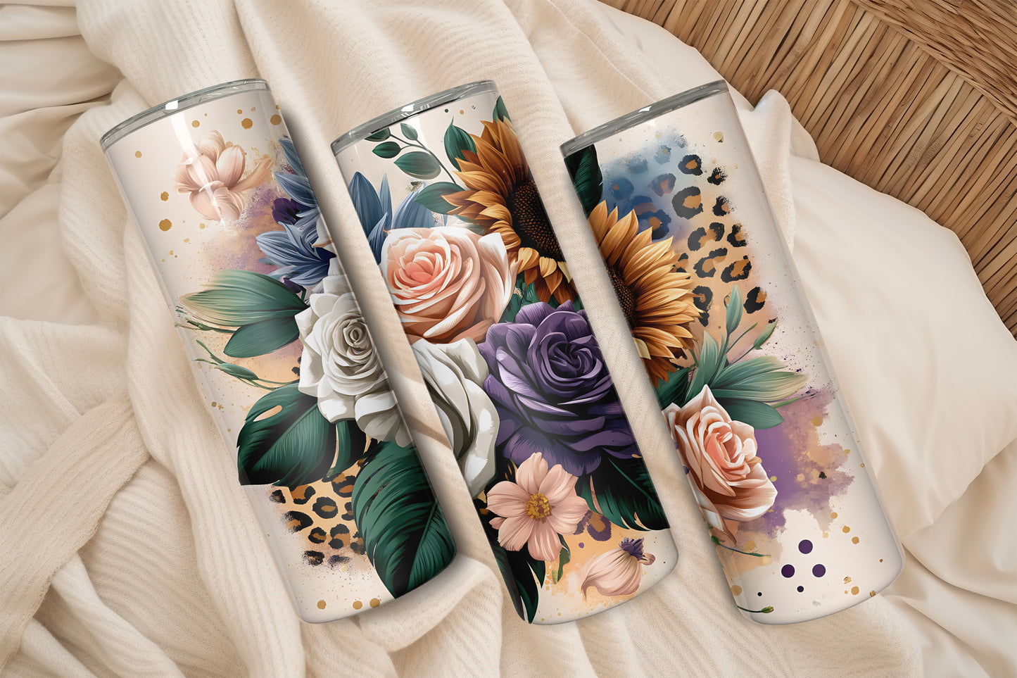 Leopard Print Floral Bouquet Tumbler