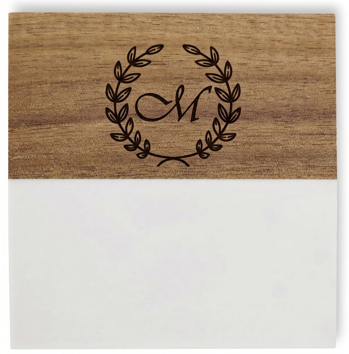 Custom Marble & Wood Coaster Set – Personalized Initial Engraving