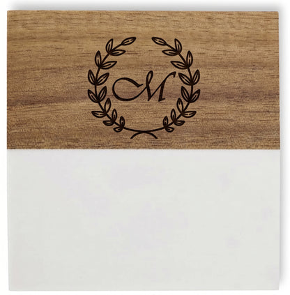 Custom Marble & Wood Coaster Set – Personalized Initial Engraving