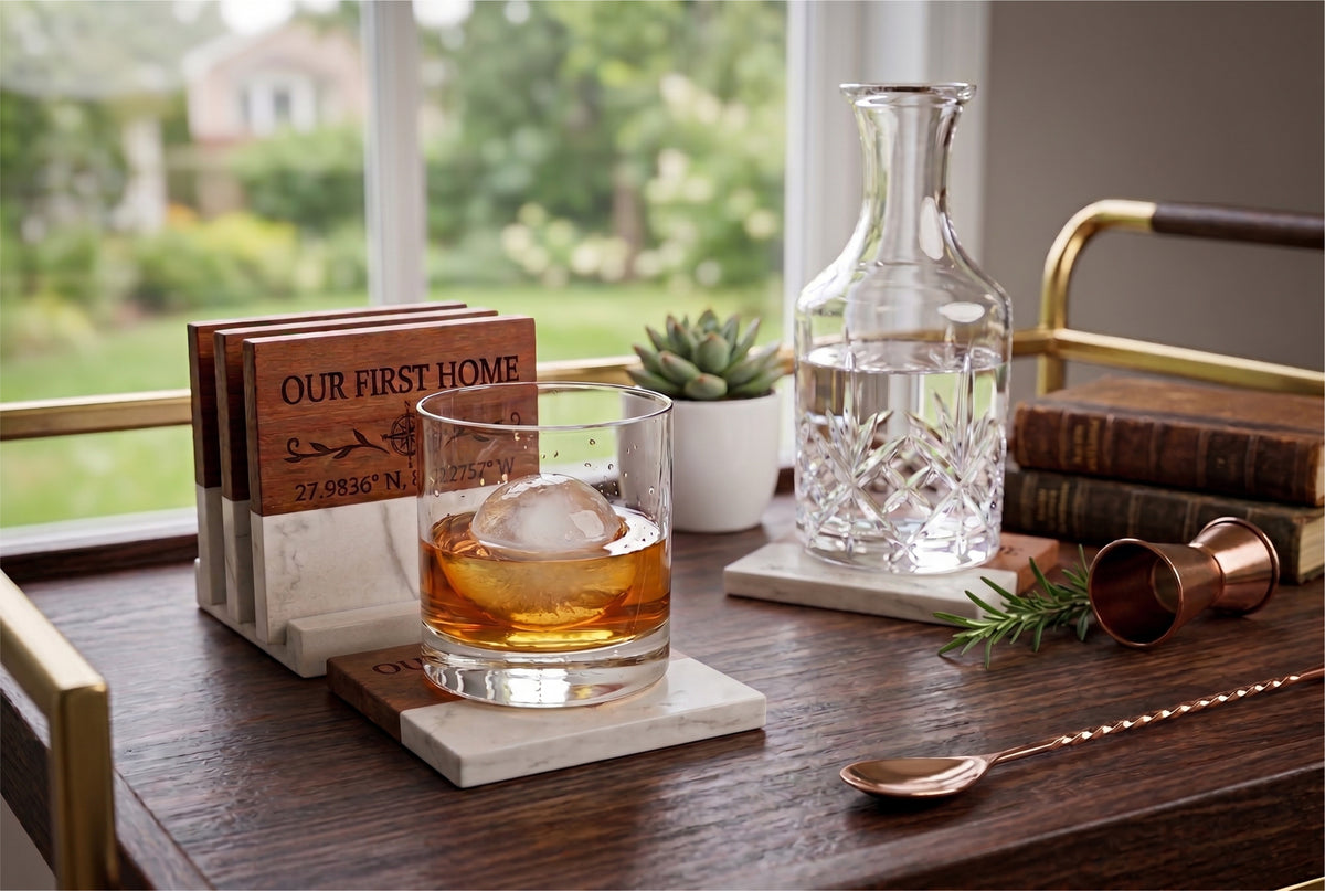 Custom Marble & Wood Coaster Set – Our First Home Coordinates