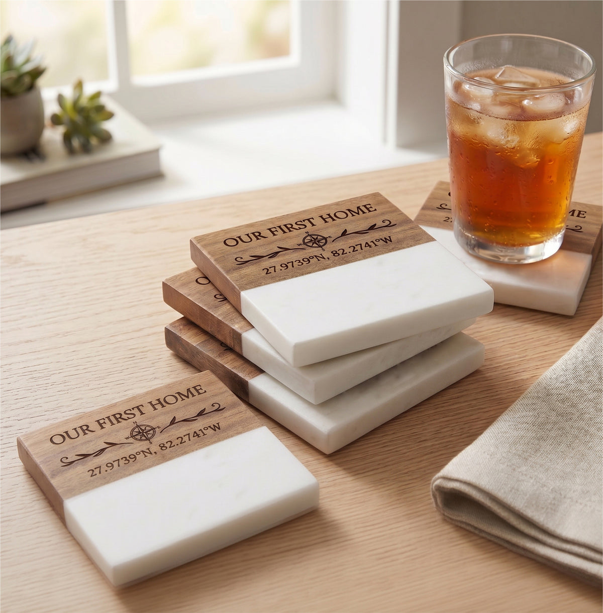 Custom Marble & Wood Coaster Set – Our First Home Coordinates