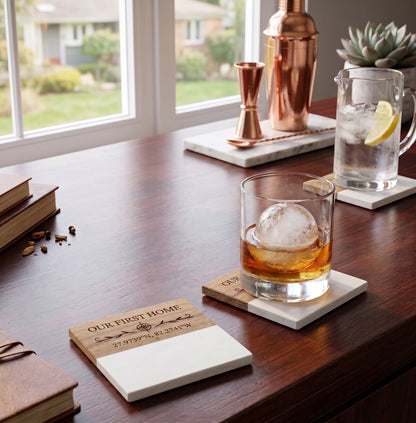 Custom Marble & Wood Coaster Set – Our First Home Coordinates