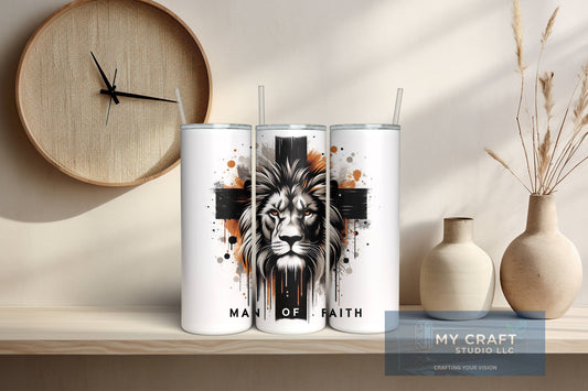 Man of Faith Lion Cross Tumbler