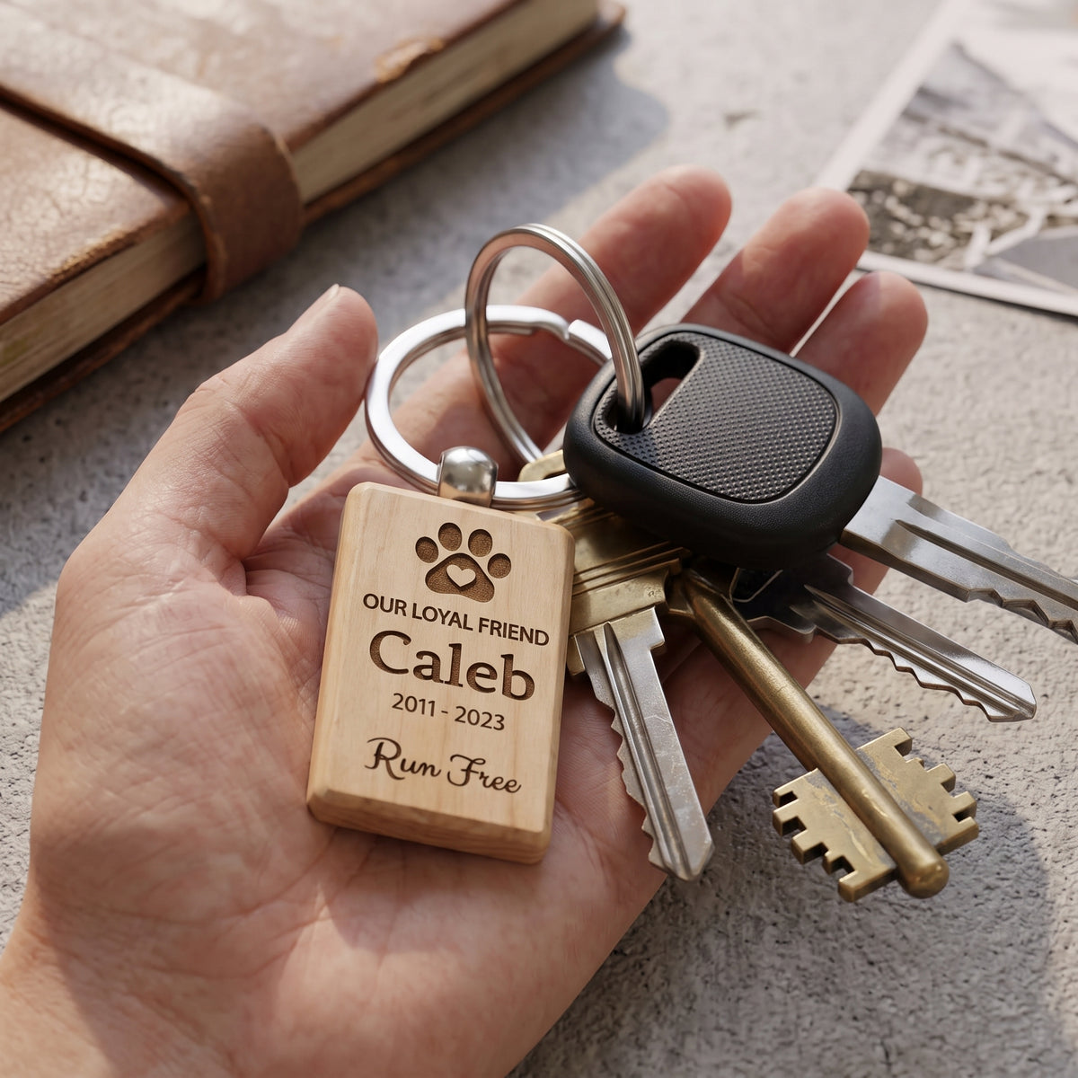 Pet Memorial Laser Engraved Wooden Keychain