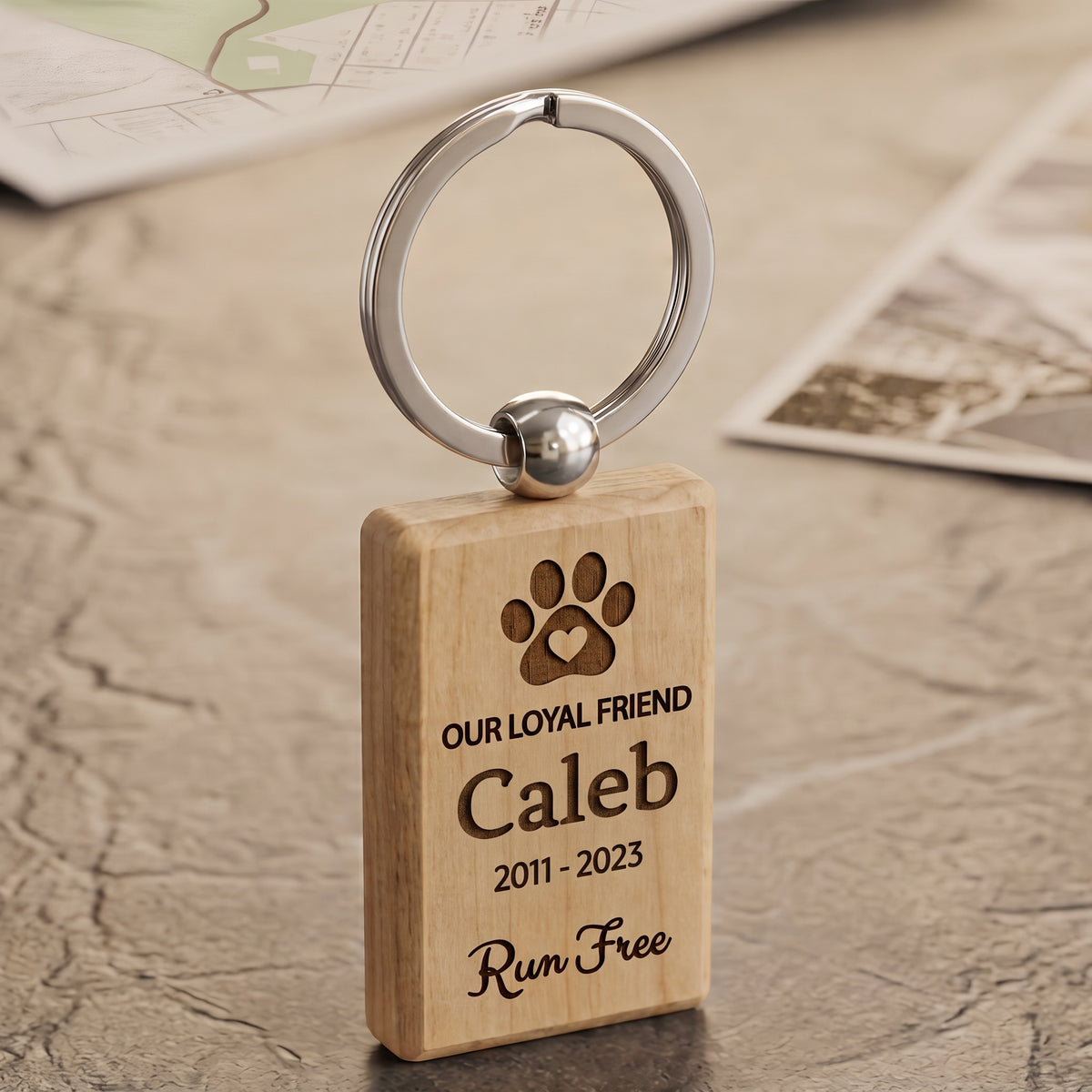 Pet Memorial Laser Engraved Wooden Keychain