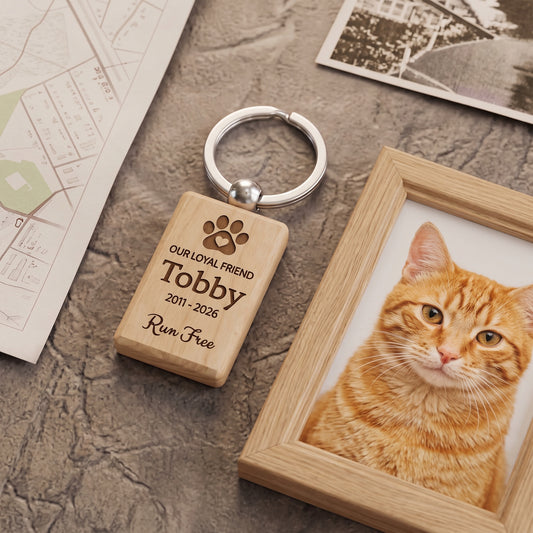Pet Memorial Laser Engraved Wooden Keychain