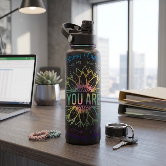 You are | 32oz Stainless Steel Water Bottle – Laser Engraved Rainbow Metallic