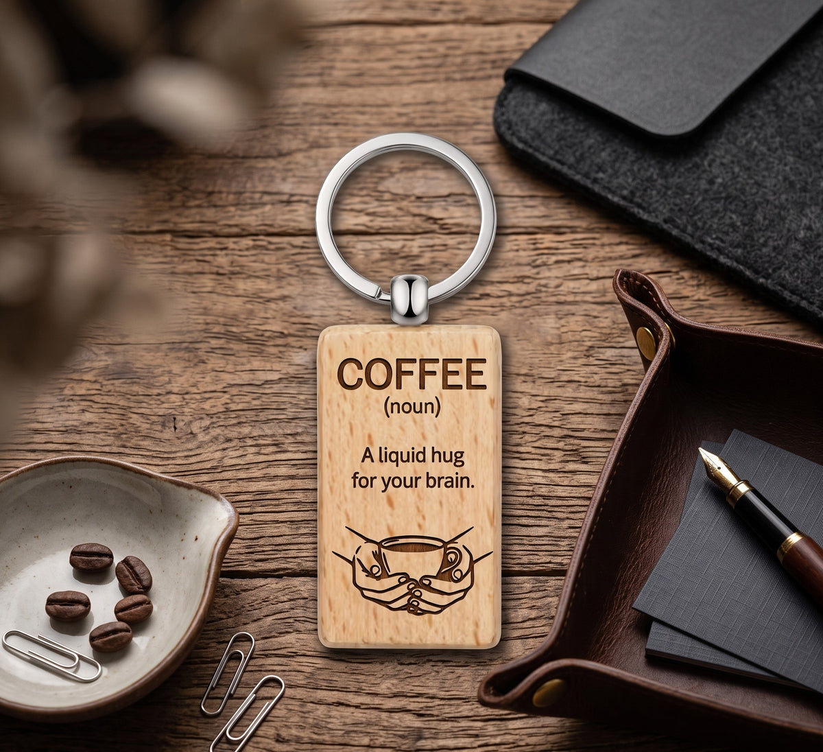 Coffee Design Laser Engraved Wooden Keychain