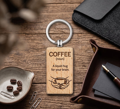 Coffee Design Laser Engraved Wooden Keychain