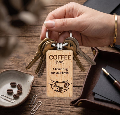 Coffee Design Laser Engraved Wooden Keychain