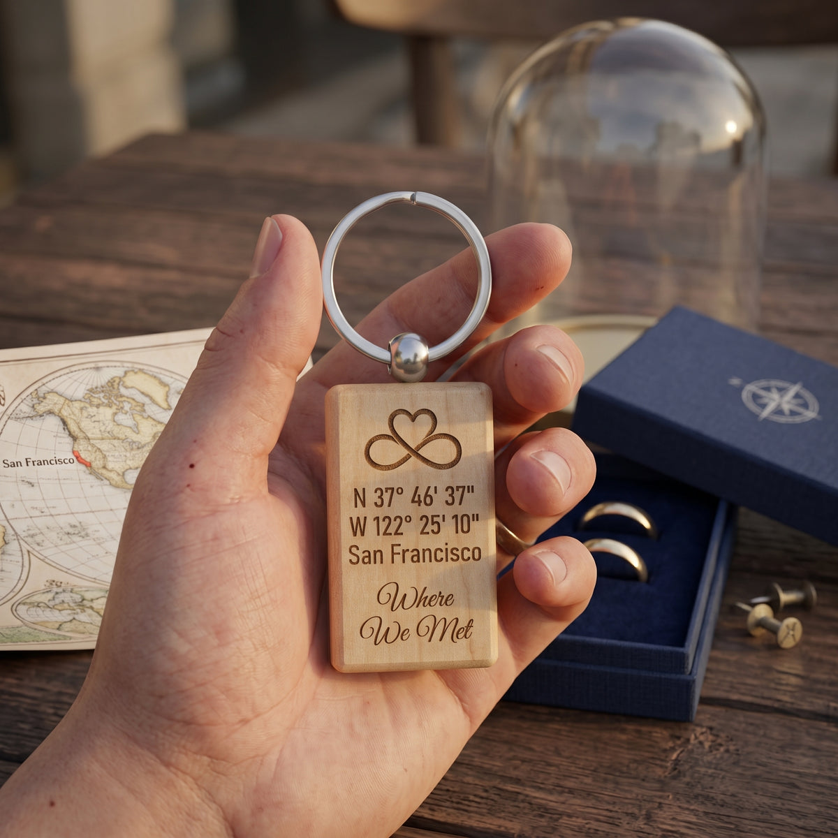 Meeting Coordinates Laser Engraved Wooden Keychain