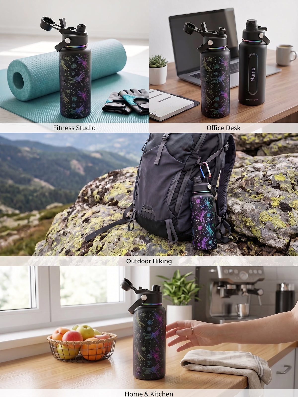 Dragonfly 32oz Stainless Steel Water Bottle – Laser Engraved Rainbow Metallic