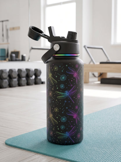 Dragonfly 32oz Stainless Steel Water Bottle – Laser Engraved Rainbow Metallic